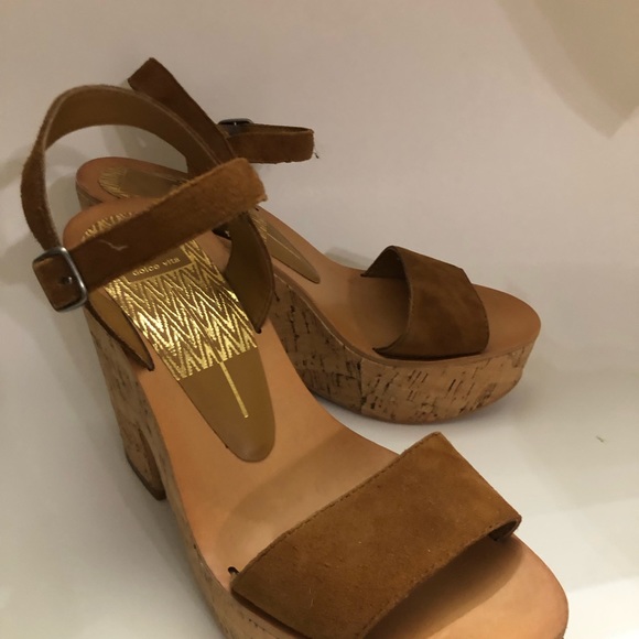 DOLCE VITA CORK WEDGE SANDALS - Picture 5 of 9